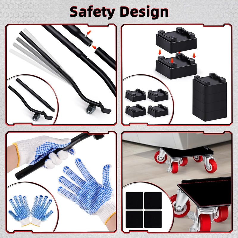 BTECH Heavy Furniture Movers with 5 Wheels Furniture Dolly Rotatable Wheel Dolly for Moving Furniture Lift Mover Tool Set Carbon Steel Panel Heavy Duty Dolly Maximum Load 3475 LBS - Image 3